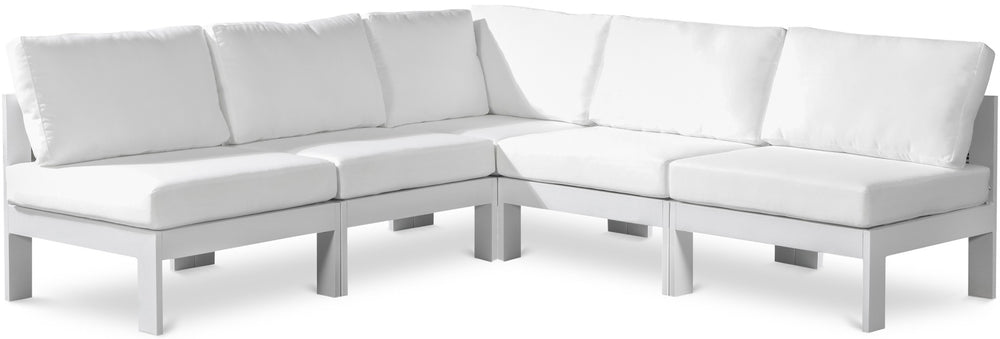 Meridian Furniture Nizuc Five Piece Modular Outdoor Sectional with Aluminum Frame and All Weather Fabric 375White-Sec5A
