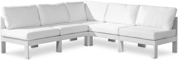 Meridian Furniture Nizuc Five Piece Modular Outdoor Sectional with Aluminum Frame and All Weather Fabric 375White-Sec5A