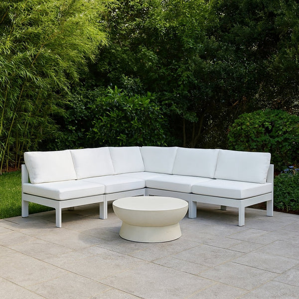Meridian Furniture Nizuc Five Piece Modular Outdoor Sectional with Aluminum Frame and All Weather Fabric 375White-Sec5A