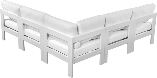 Meridian Furniture Nizuc Five Piece Modular Outdoor Sectional with Aluminum Frame and All Weather Fabric 375White-Sec5A