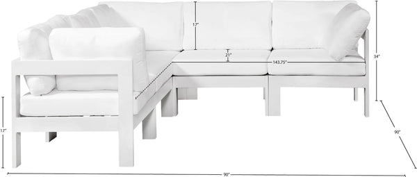 Meridian Furniture Nizuc Five Piece Modular Outdoor Sectional with Weather Resistant Fabric Patio Seating 375White-Sec5B
