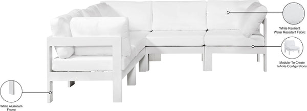 Meridian Furniture Nizuc Five Piece Modular Outdoor Sectional with Weather Resistant Fabric Patio Seating 375White-Sec5B