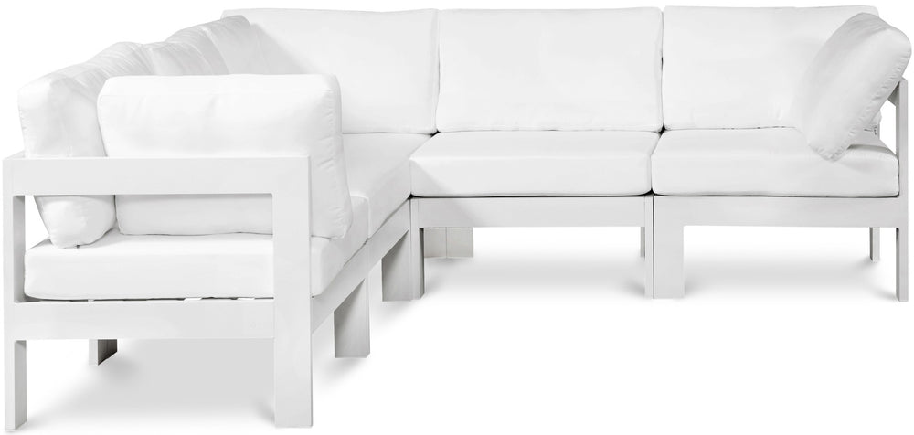 Meridian Furniture Nizuc Five Piece Modular Outdoor Sectional with Weather Resistant Fabric Patio Seating 375White-Sec5B