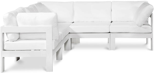 Meridian Furniture Nizuc Five Piece Modular Outdoor Sectional with Weather Resistant Fabric Patio Seating 375White-Sec5B