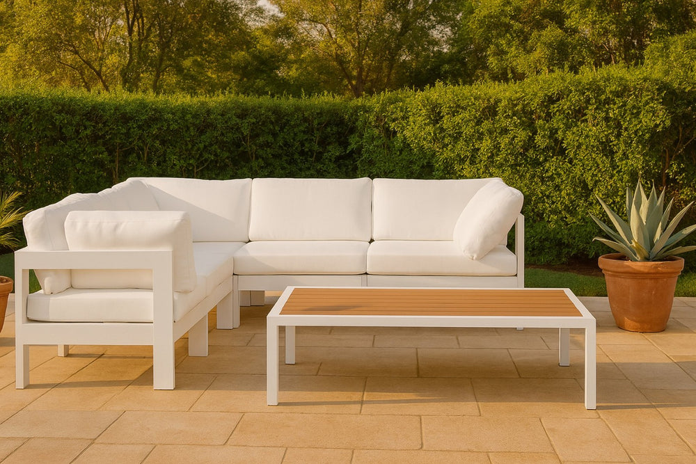 Meridian Furniture Nizuc Five Piece Modular Outdoor Sectional with Weather Resistant Fabric Patio Seating 375White-Sec5B
