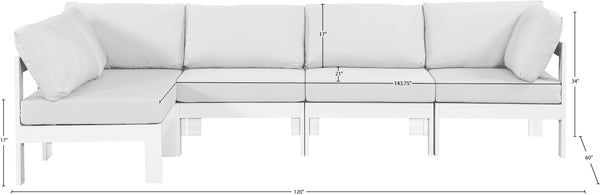 Meridian Furniture Nizuc 5 Piece Modular Outdoor Sectional Aluminum Frame Water Resistant Patio Seating 375White-Sec5C