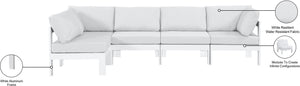 Meridian Furniture Nizuc 5 Piece Modular Outdoor Sectional Aluminum Frame Water Resistant Patio Seating 375White-Sec5C