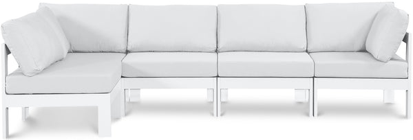 Meridian Furniture Nizuc 5 Piece Modular Outdoor Sectional Aluminum Frame Water Resistant Patio Seating 375White-Sec5C