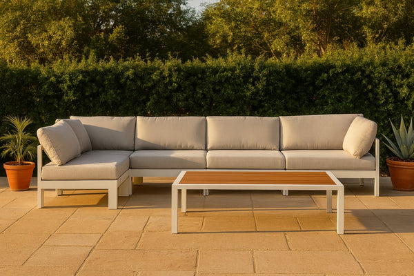 Meridian Furniture Nizuc 5 Piece Modular Outdoor Sectional Aluminum Frame Water Resistant Patio Seating 375White-Sec5C