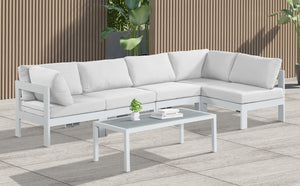 Meridian Furniture Nizuc 5 Piece Modular Outdoor Sectional Aluminum Frame Water Resistant Patio Seating 375White-Sec5C