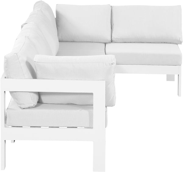 Meridian Furniture Nizuc 5 Piece Modular Outdoor Sectional Aluminum Frame Water Resistant Patio Seating 375White-Sec5C