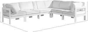 Meridian Furniture Nizuc Six Piece Outdoor Modular Sectional with Aluminum Frame Resort White Fabric 375White-Sec6A