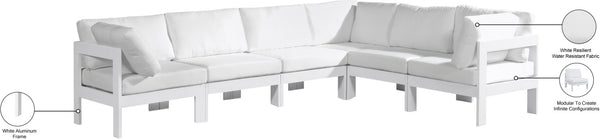 Meridian Furniture Nizuc Six Piece Outdoor Modular Sectional with Aluminum Frame Resort White Fabric 375White-Sec6A