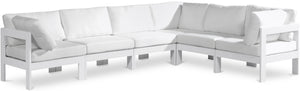 Meridian Furniture Nizuc Six Piece Outdoor Modular Sectional with Aluminum Frame Resort White Fabric 375White-Sec6A