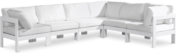 Meridian Furniture Nizuc Six Piece Outdoor Modular Sectional with Aluminum Frame Resort White Fabric 375White-Sec6A