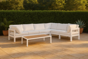 Meridian Furniture Nizuc Six Piece Outdoor Modular Sectional with Aluminum Frame Resort White Fabric 375White-Sec6A