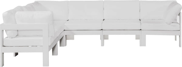 Meridian Furniture Nizuc Six Piece Outdoor Modular Sectional with Aluminum Frame Resort White Fabric 375White-Sec6A