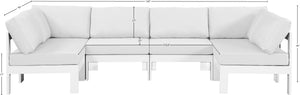 Meridian Furniture Nizuc Six Piece Outdoor Modular Sectional with Aluminum Frame and Weather Resistant Fabric 375White-Sec6B