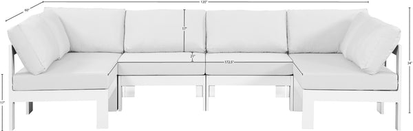Meridian Furniture Nizuc Six Piece Outdoor Modular Sectional with Aluminum Frame and Weather Resistant Fabric 375White-Sec6B