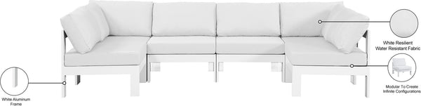 Meridian Furniture Nizuc Six Piece Outdoor Modular Sectional with Aluminum Frame and Weather Resistant Fabric 375White-Sec6B