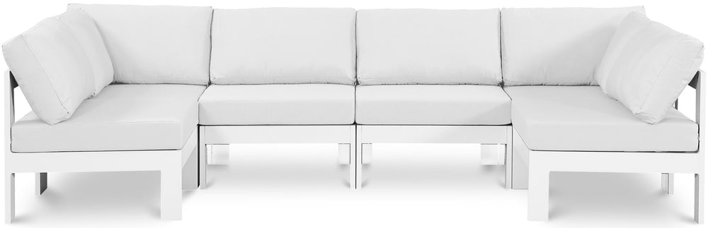Meridian Furniture Nizuc Six Piece Outdoor Modular Sectional with Aluminum Frame and Weather Resistant Fabric 375White-Sec6B