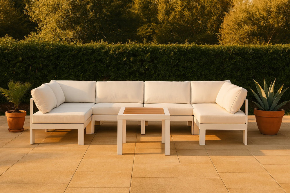 Meridian Furniture Nizuc Six Piece Outdoor Modular Sectional with Aluminum Frame and Weather Resistant Fabric 375White-Sec6B