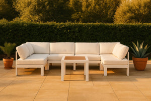 Meridian Furniture Nizuc Six Piece Outdoor Modular Sectional with Aluminum Frame and Weather Resistant Fabric 375White-Sec6B