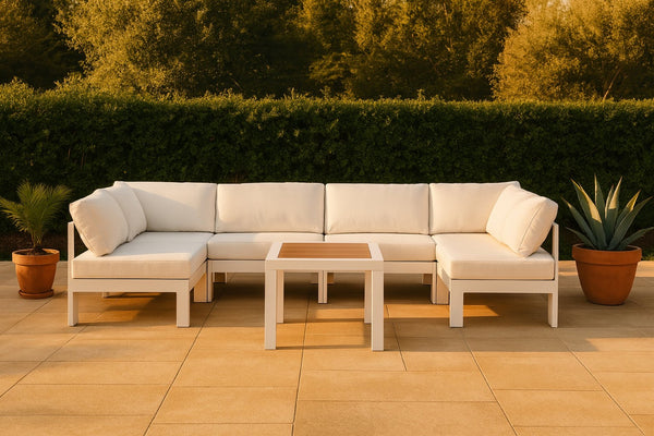 Meridian Furniture Nizuc Six Piece Outdoor Modular Sectional with Aluminum Frame and Weather Resistant Fabric 375White-Sec6B