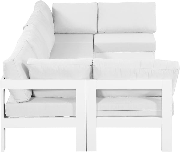 Meridian Furniture Nizuc Six Piece Outdoor Modular Sectional with Aluminum Frame and Weather Resistant Fabric 375White-Sec6B