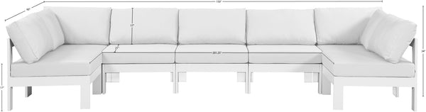 Meridian Furniture Nizuc 7 Piece Modular Outdoor Sectional with Aluminum Frame and Water Resistant Fabric 375White-Sec7C