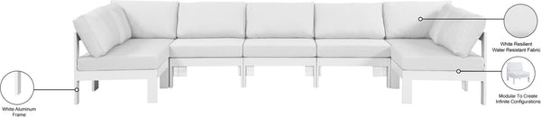 Meridian Furniture Nizuc 7 Piece Modular Outdoor Sectional with Aluminum Frame and Water Resistant Fabric 375White-Sec7C