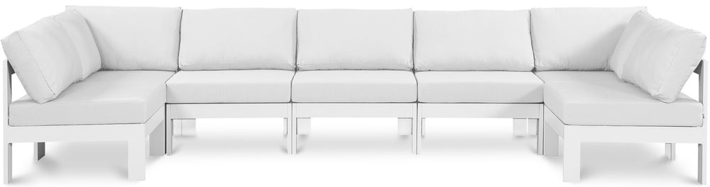 Meridian Furniture Nizuc 7 Piece Modular Outdoor Sectional with Aluminum Frame and Water Resistant Fabric 375White-Sec7C