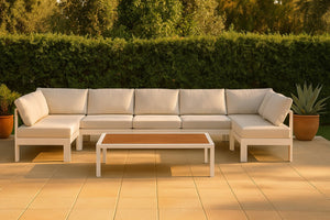 Meridian Furniture Nizuc 7 Piece Modular Outdoor Sectional with Aluminum Frame and Water Resistant Fabric 375White-Sec7C