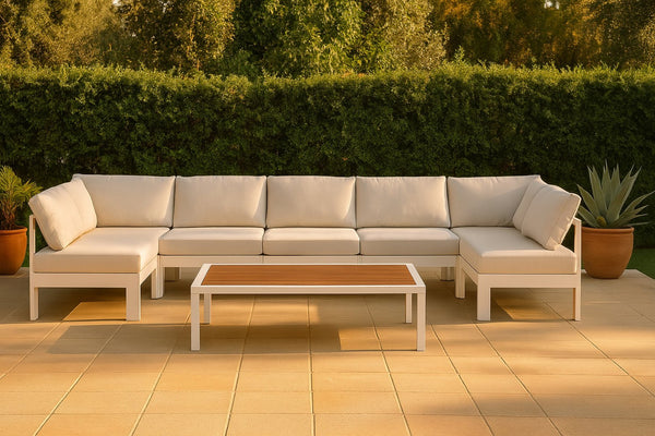 Meridian Furniture Nizuc 7 Piece Modular Outdoor Sectional with Aluminum Frame and Water Resistant Fabric 375White-Sec7C