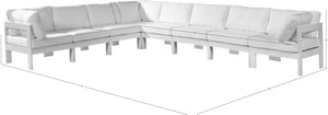 Meridian Furniture Nizuc 8 Piece Outdoor Modular Sectional Resort Style Aluminum Frame Patio Seating 375White-Sec8A