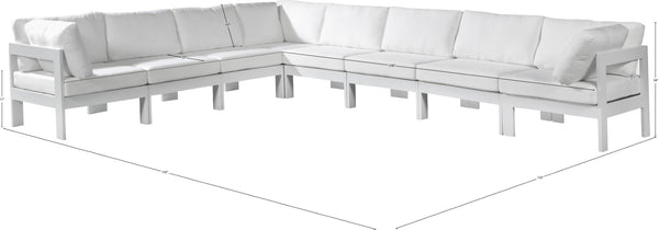 Meridian Furniture Nizuc 8 Piece Outdoor Modular Sectional Resort Style Aluminum Frame Patio Seating 375White-Sec8A