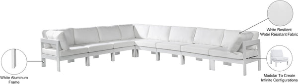 Meridian Furniture Nizuc 8 Piece Outdoor Modular Sectional Resort Style Aluminum Frame Patio Seating 375White-Sec8A