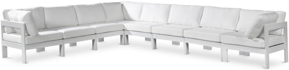 Meridian Furniture Nizuc 8 Piece Outdoor Modular Sectional Resort Style Aluminum Frame Patio Seating 375White-Sec8A