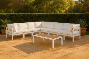 Meridian Furniture Nizuc 8 Piece Outdoor Modular Sectional Resort Style Aluminum Frame Patio Seating 375White-Sec8A