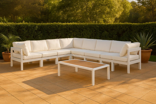 Meridian Furniture Nizuc 8 Piece Outdoor Modular Sectional Resort Style Aluminum Frame Patio Seating 375White-Sec8A