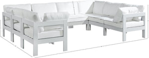 Meridian Furniture Nizuc 8 Piece Outdoor Modular Sectional Resort Style Aluminum and Fabric Patio Set 375White-Sec8B