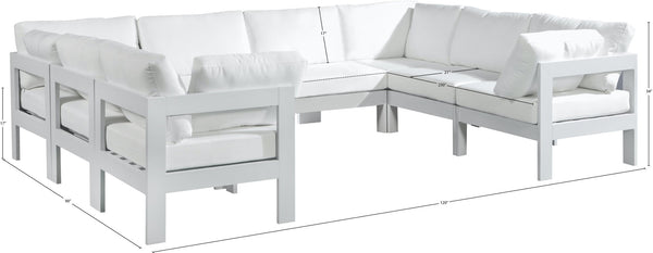 Meridian Furniture Nizuc 8 Piece Outdoor Modular Sectional Resort Style Aluminum and Fabric Patio Set 375White-Sec8B