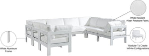 Meridian Furniture Nizuc 8 Piece Outdoor Modular Sectional Resort Style Aluminum and Fabric Patio Set 375White-Sec8B