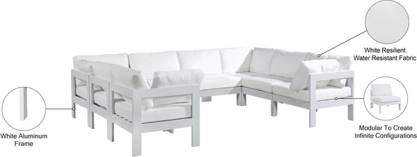 Meridian Furniture Nizuc 8 Piece Outdoor Modular Sectional Resort Style Aluminum and Fabric Patio Set 375White-Sec8B