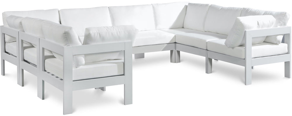 Meridian Furniture Nizuc 8 Piece Outdoor Modular Sectional Resort Style Aluminum and Fabric Patio Set 375White-Sec8B