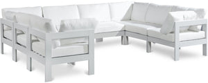 Meridian Furniture Nizuc 8 Piece Outdoor Modular Sectional Resort Style Aluminum and Fabric Patio Set 375White-Sec8B