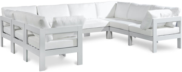Meridian Furniture Nizuc 8 Piece Outdoor Modular Sectional Resort Style Aluminum and Fabric Patio Set 375White-Sec8B