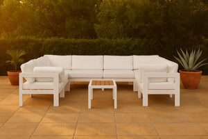 Meridian Furniture Nizuc 8 Piece Outdoor Modular Sectional Resort Style Aluminum and Fabric Patio Set 375White-Sec8B