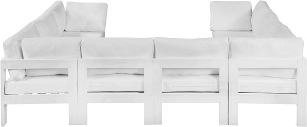 Meridian Furniture Nizuc 8 Piece Outdoor Modular Sectional Resort Style Aluminum and Fabric Patio Set 375White-Sec8B