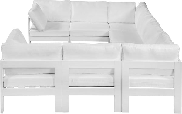 Meridian Furniture Nizuc 8 Piece Outdoor Modular Sectional Resort Style Aluminum and Fabric Patio Set 375White-Sec8B